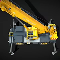 Yellow Mobile Crane With Extended Boom And Outriggers On Black Background