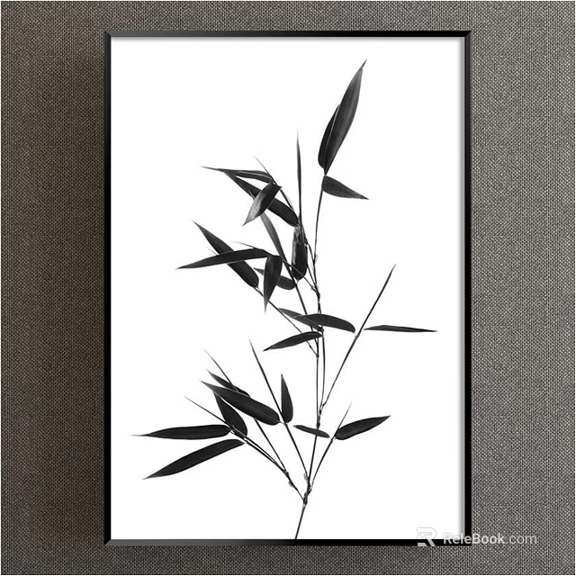 Elegant Black and White Bamboo Plant Painting With Detailed Leaves And Stems 3d model 