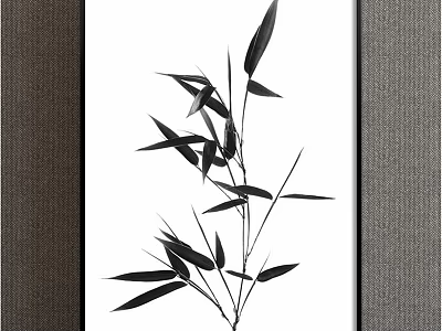 Elegant Black and White Bamboo Plant Painting With Detailed Leaves And Stems 3d model