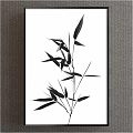 Elegant Black and White Bamboo Plant Painting With Detailed Leaves And Stems