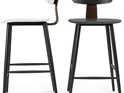 Modern Bar Stools With Sleek Black Metal Legs And Comfortable White Seats Design 3d model