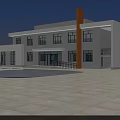 Industrial Factory Building With Blue Roof Parking Area Parked Vehicles And Green Surroundings