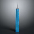 Modern Blue Skyscraper Architectural Design Featuring Tall Glass Facade And Spire