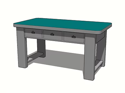 Functional Desk With Green Tabletop Three Drawers And Sturdy Frame Support 3d model