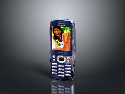 Old Blue Mobile Phone With Keypad And Screen Displaying Person 3d model
