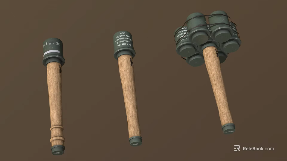 Variety Of Military Grenades With Wooden Handles 3d model 