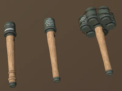 Variety Of Military Grenades With Wooden Handles 3d model