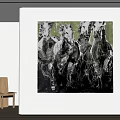 Abstract Black And White Horse Painting With Green Background Hanging On Wall In Interior