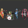 Colorful Cartoon Characters Performing In Band With Various Musical Instruments