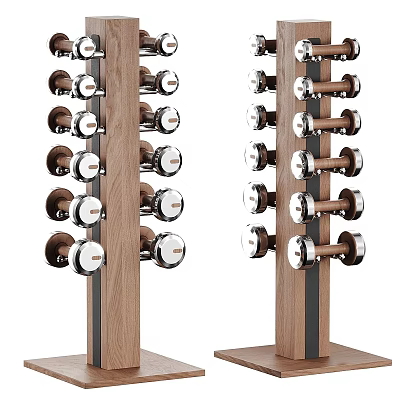 Wooden Dumbbell Rack Organizing Fitness Sports Equipment With Metal Dumbbells 3d model