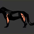 Low Poly Black Panther Figurine With Orange Geometric Accents And Reflective Base