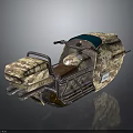 Desert Natural Scene With Camouflage Motorcycle Metal Frame And Exhaust Pipes