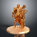 Golden Armored Man Statue Holding Sword Standing On Circular Base