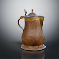 Vintage Copper Pitcher With Decorative Lid Handle And Reflective Surface On Dark Background 3d model
