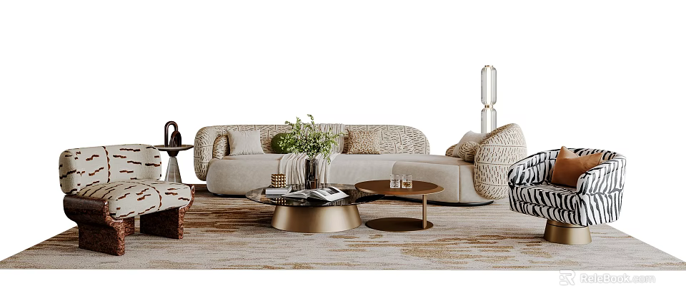 Modern Light Luxury Fabric Sofa And Coffee Table Set For Stylish Cozy Living Room Decor 3d model 