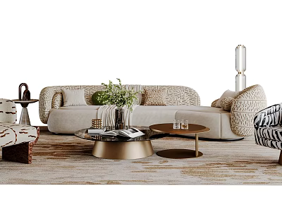 Modern Light Luxury Fabric Sofa And Coffee Table Set For Stylish Cozy Living Room Decor 3d model