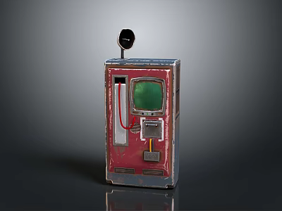 Vintage Red Metal Vending Machine With Green Screen And Coin Slot Details 3d model