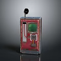 Vintage Red Metal Vending Machine With Green Screen And Coin Slot Details