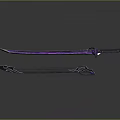 Fantasy Metallic Sword With Purple Blue Sheen Intricate Scabbard And Decorative Patterns