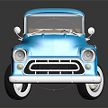 Vintage Blue Pickup Truck With Wooden Bed Rails White Wheels And Chrome Accents