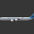 Oasis Airlines White Passenger Aircraft With Blue Stripe Tail Fin And Four Engines Design