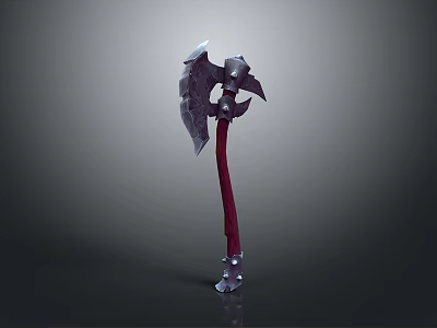 Fantasy Battle Axe With Red Handle And Decorative Metal Head Design 3d model