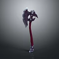 Fantasy Battle Axe With Red Handle And Decorative Metal Head Design