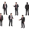Businessman In Formal Suit And Red Tie Displaying Various Standing Poses