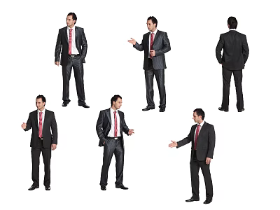 Businessman In Formal Suit And Red Tie Displaying Various Standing Poses 3d model