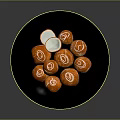 Orange Desserts With White Spiral Decorations On Black Plate And Cream Filling