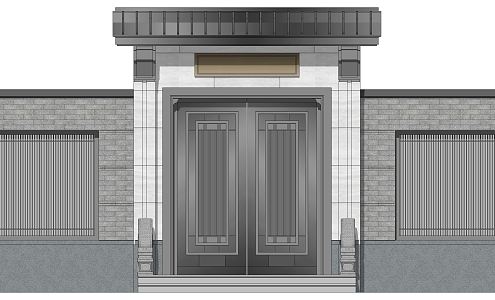 New Chinese Style Gate Patio Door 3d model