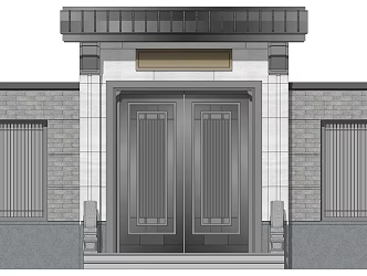 New Chinese Style Gate Patio Door 3d model