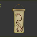 Red Dragon Pattern On Yellow Hanging Scroll With Traditional Art Design 3d model