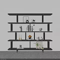 Stylish Black Multi Tiered Bookshelf With Books Decorative Items And Plants