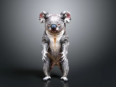 Realistic Koala Standing Upright With Detailed Fur On Gray Background 3d model