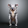 Realistic Koala Standing Upright With Detailed Fur On Gray Background
