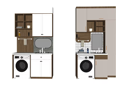 Modern Bathroom Cabinet Interior With Washing Machine Mirror Storage Shelves And Sink 3d model