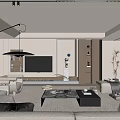 Modern Living Room Interior With White Sofa Coffee Table TV Wall And Decor Elements 3d model