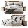 Modern Double Bed Design With Wooden Headboard Fabric Upholstery And Nightstands