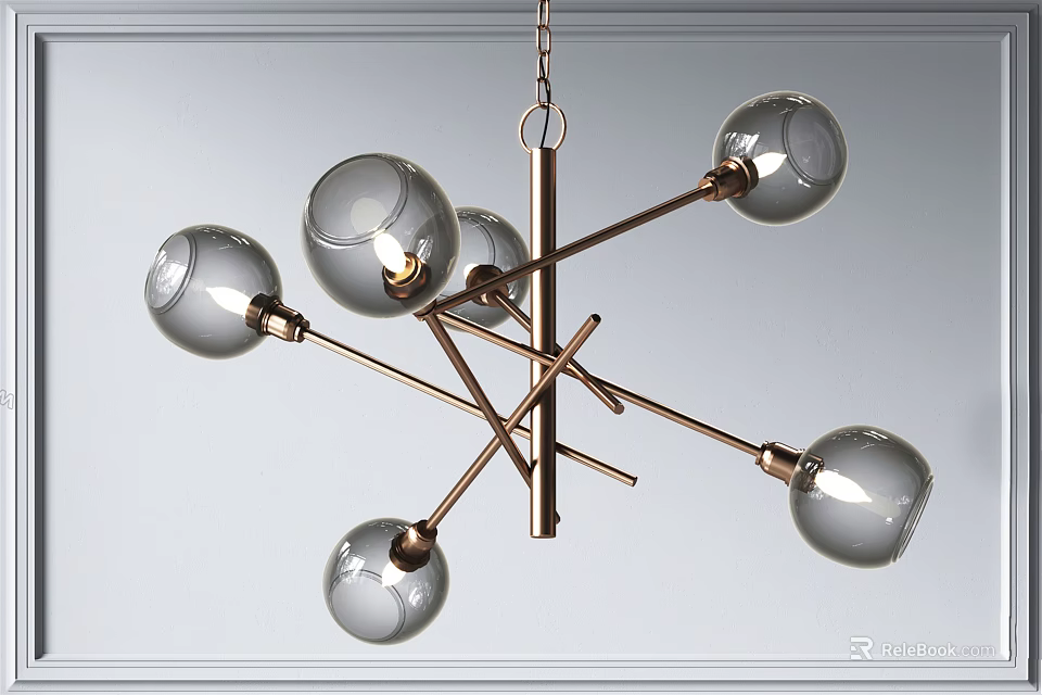 Elegant Modern Chandelier With Cross Metallic Frame And Transparent Glass Globes 3d model 