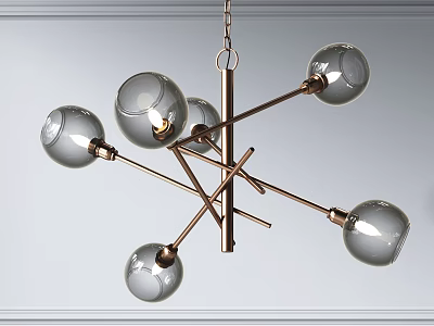 Elegant Modern Chandelier With Cross Metallic Frame And Transparent Glass Globes 3d model