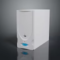 White Upright Household Appliance With Sleek Design And Blue Base Accent