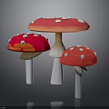 Decorative Scene With Three Red Mushroom Sculptures White Spots And Stems