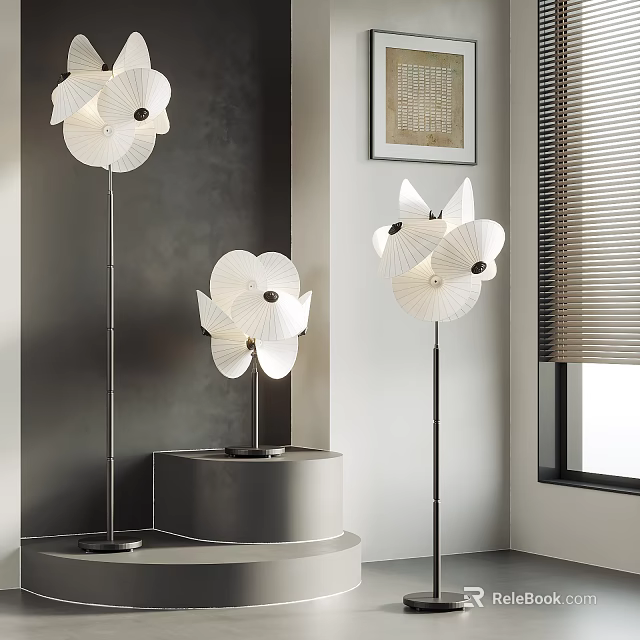 Modern Floor Lamps With Petal Shaped Shades And Metal Stands For Interior Decor 3d model 