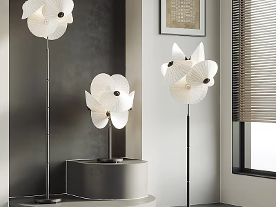 Modern Floor Lamps With Petal Shaped Shades And Metal Stands For Interior Decor 3d model