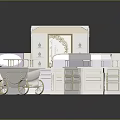 Elegant Luxury Kitchen Scene Components With Marble Countertop Cabinets And Decorative Cart