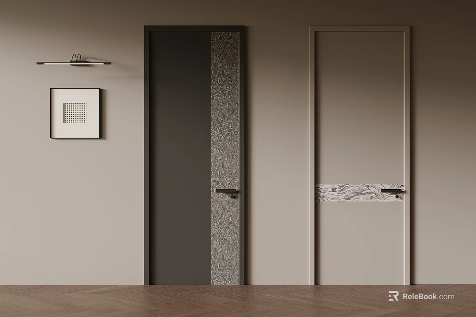 Modern Interior With Dark Gray And Light Beige Hinged Doors Featuring Patterned Panels 3d model