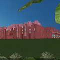 Modern Red Commercial Complex With Unique Architecture And Illuminated Windows At Nighttime 3d model