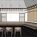 Japanese Restaurant Interior With Wooden Ceiling Hanging Wine Bottles Japanese Partitions And Bar Counter