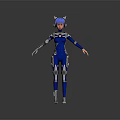 Futuristic Female Character In Blue Cybernetic Suit With Mechanical Details